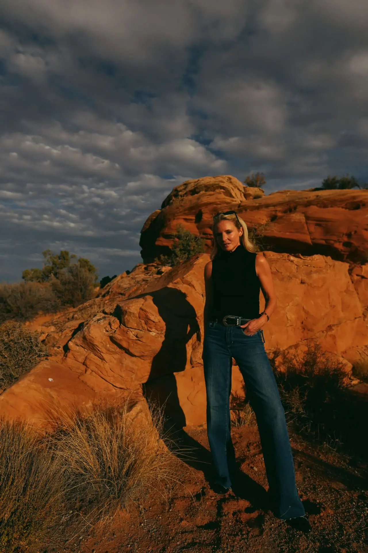 L'agence Gwenna jeans paired with L'agence sleeveless black turtleneck
